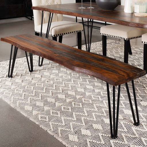 Neve Live-edge Dining Bench with Hairpin Legs Sheesham Grey and Gunmetal - National Warehouse Furniture (Buffalo, NY)