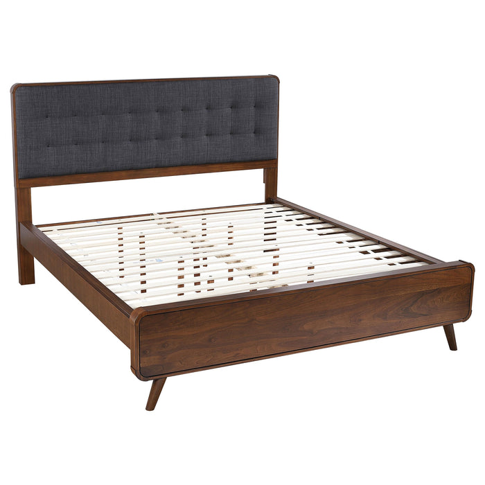 Robyn California King, E.King, & Queen Bed with Upholstered Headboard Dark Walnut - National Warehouse Furniture (Buffalo, NY)