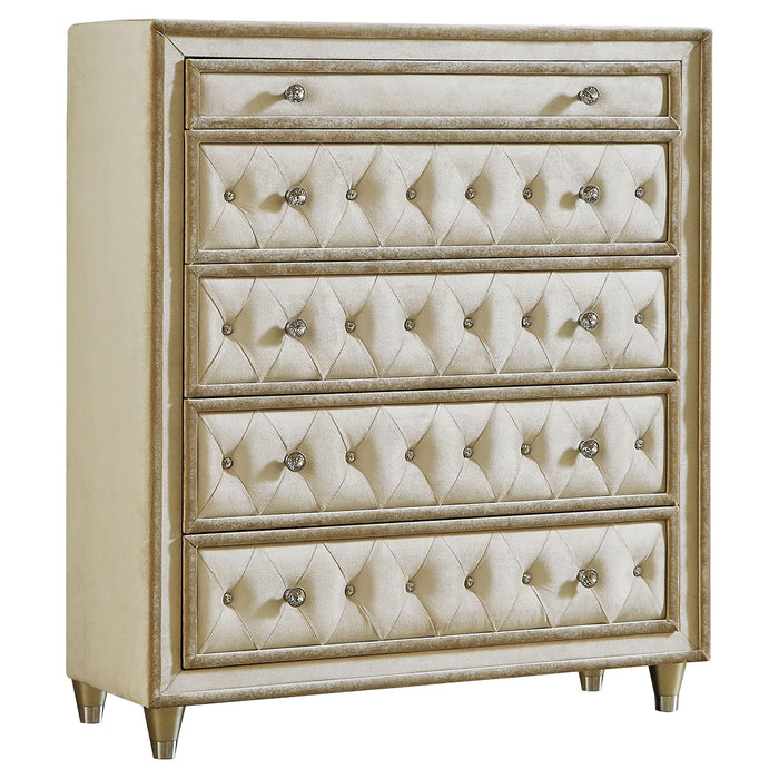 Antonella 5-drawer Upholstered Chest Ivory and Camel - National Warehouse Furniture (Buffalo, NY)