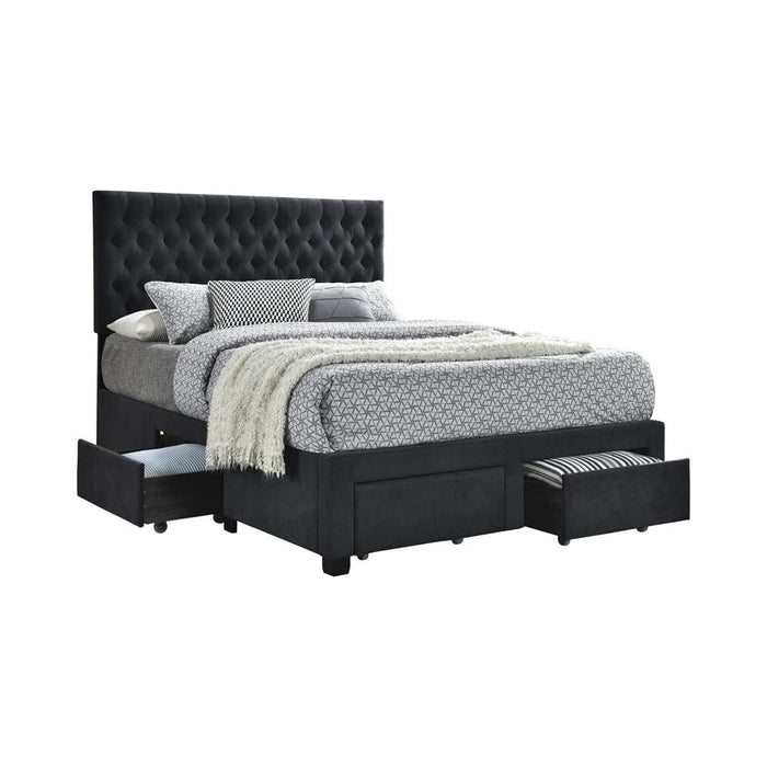 Soledad Eastern King, Full, & Queen 4-drawer Button Tufted Storage Bed Black & White - National Warehouse Furniture (Buffalo, NY)
