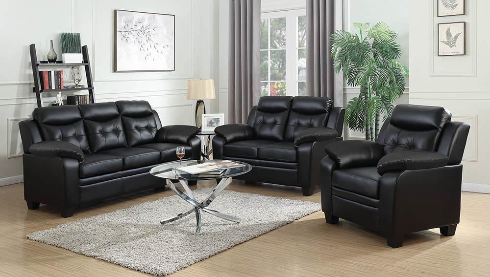 Finley Upholstered Pillow Top Arm Living Room Set Black - National Warehouse Furniture (Buffalo, NY)