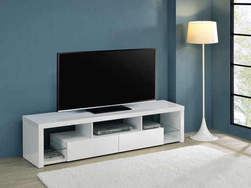 Jude 2-drawer 71" TV Stand With Shelving White High Gloss - National Warehouse Furniture (Buffalo, NY)