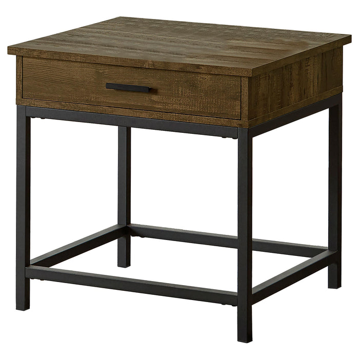 Byers Square 1-drawer End Table Brown Oak and Sandy Black - National Warehouse Furniture (Buffalo, NY)