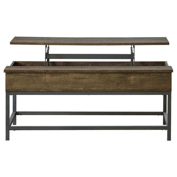 Byers Black Coffee Table with Hidden Storage Brown Oak and Sandy Black - National Warehouse Furniture (Buffalo, NY)