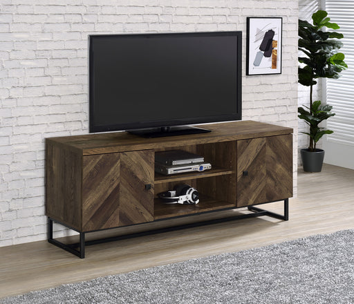 Myles 2-door TV Console with Adjustable Shelves Rustic Oak Herringbone - National Warehouse Furniture (Buffalo, NY)