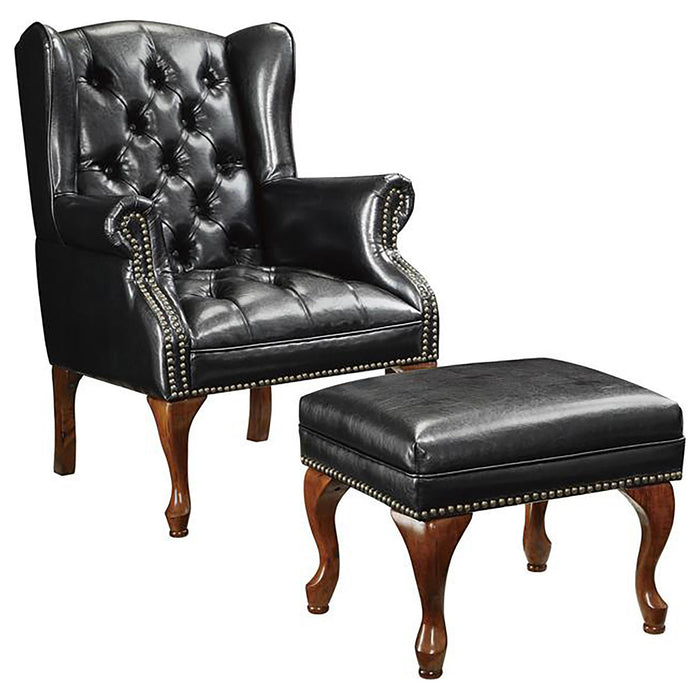 Roberts Button Tufted Back Accent Chair with Ottoman Black and Espresso - National Warehouse Furniture (Buffalo, NY)