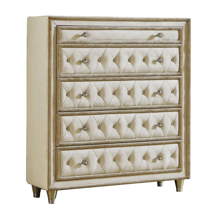 Antonella 5-drawer Upholstered Chest Ivory and Camel - National Warehouse Furniture (Buffalo, NY)
