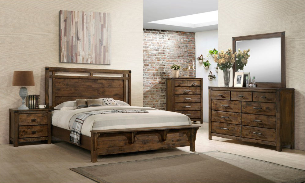 Crown Mark Furniture Curtis Queen Panel Bed in Rustic