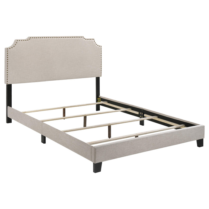 Tamarac Upholstered Nailhead Full, Eastern King & Queen Bed Beige & Grey - National Warehouse Furniture (Buffalo, NY)