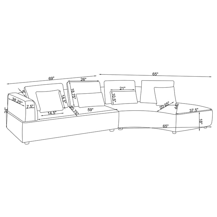 Toscano 134-inch Upholstered Sectional Sofa Grey - National Warehouse Furniture (Buffalo, NY)