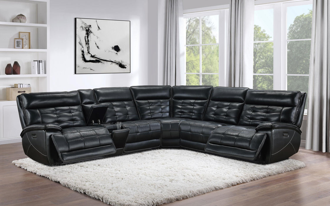 Hewitt Leather Upholstered Power Reclining Sectional Black - National Warehouse Furniture (Buffalo, NY)