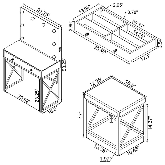 Eliza Makeup Vanity Table with LED Mirror and Stool - National Warehouse Furniture (Buffalo, NY)