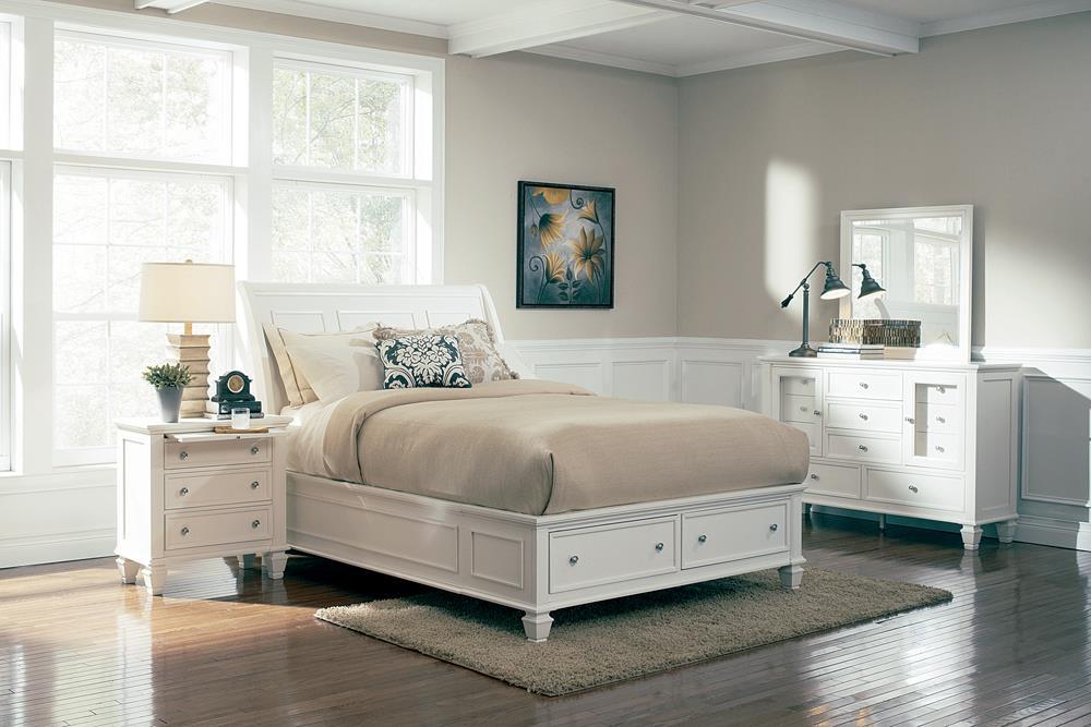 Sandy Beach Queen & E.King Storage Sleigh Bed Black & White - National Warehouse Furniture (Buffalo, NY)