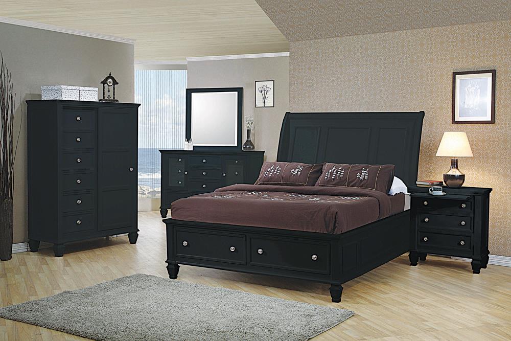 Sandy Beach Queen & E.King Storage Sleigh Bed Black & White - National Warehouse Furniture (Buffalo, NY)