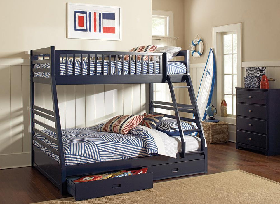 Ashton Twin Over Full 2-drawer Bunk Bed Cappuccino, White, Navy, Honey, & Brown - National Warehouse Furniture (Buffalo, NY)