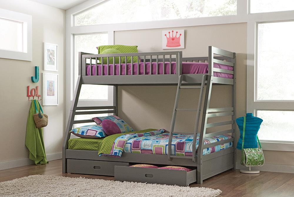 Ashton Twin Over Full 2-drawer Bunk Bed Cappuccino, White, Navy, Honey, & Brown - National Warehouse Furniture (Buffalo, NY)