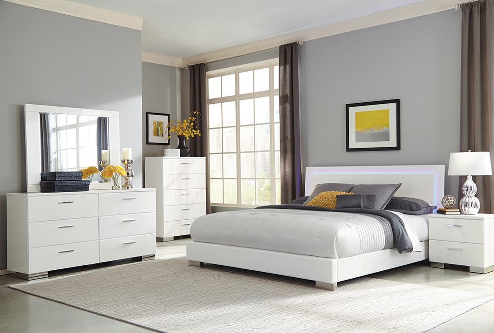 Felicity Eastern King, Queen, & Cal.King Panel Bed with LED Lighting Glossy White - National Warehouse Furniture (Buffalo, NY)