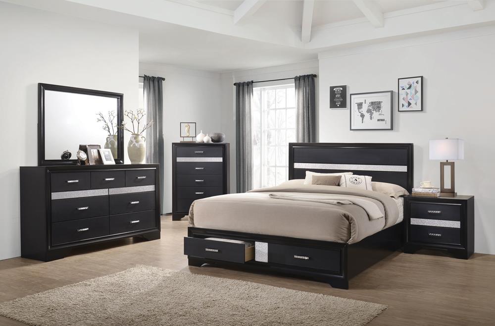 Miranda California King. E.King, & Queen 2-drawer Storage Bed Black & White - National Warehouse Furniture (Buffalo, NY)