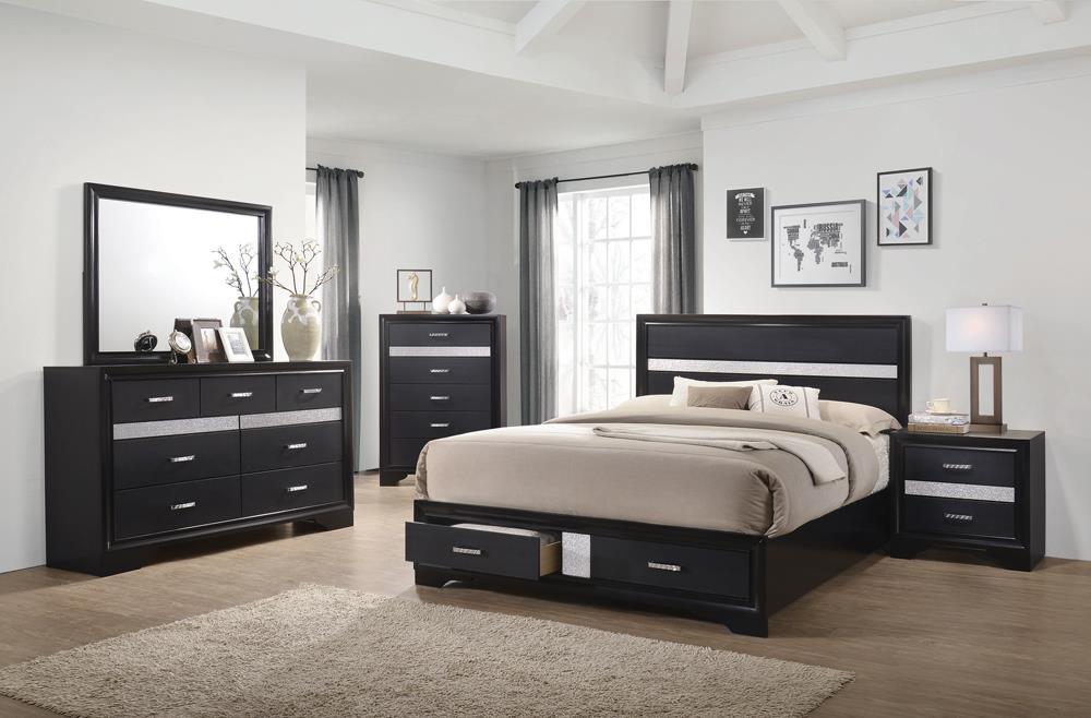 Miranda California King. E.King, & Queen 2-drawer Storage Bed Black & White - National Warehouse Furniture (Buffalo, NY)