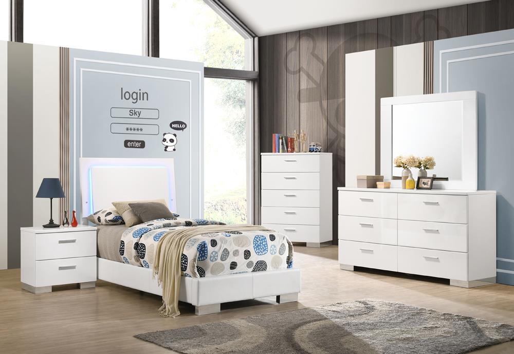 Felicity Full & Twin Panel Bed with LED Lighting Glossy White - National Warehouse Furniture (Buffalo, NY)