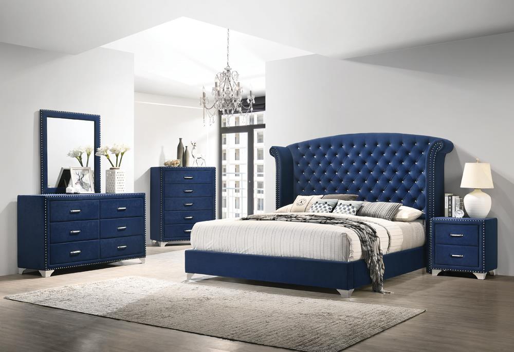 Melody California King, Eastren King, Queen Wingback Upholstered Bed Pacific Blue & Grey - National Warehouse Furniture (Buffalo, NY)