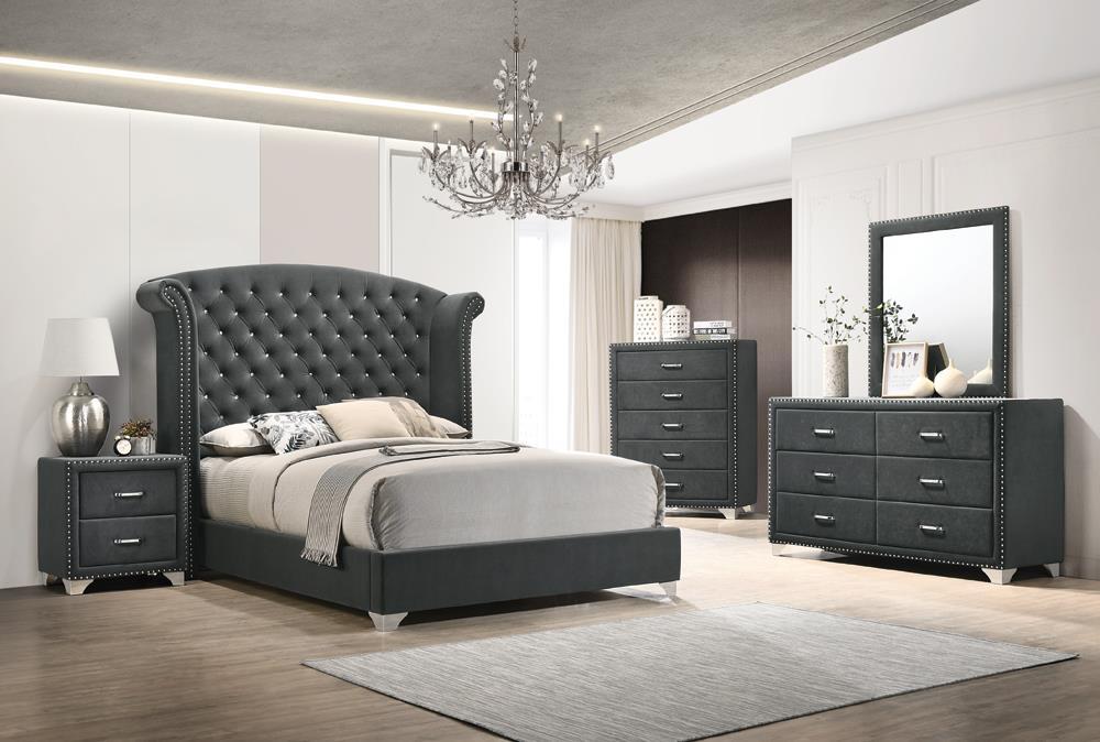 Melody California King, Eastren King, Queen Wingback Upholstered Bed Pacific Blue & Grey - National Warehouse Furniture (Buffalo, NY)