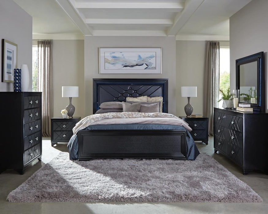 Penelope Queen Bed with LED Lighting Black and Midnight Star - National Warehouse Furniture (Buffalo, NY)