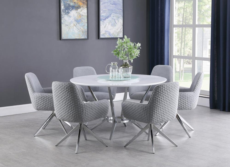 Abby Round Dining Table with Lazy Susan White and Chrome - National Warehouse Furniture (Buffalo, NY)