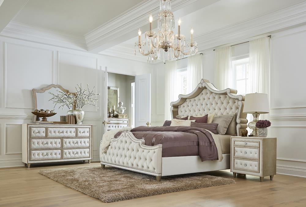Antonella 5-drawer Upholstered Chest Ivory and Camel - National Warehouse Furniture (Buffalo, NY)