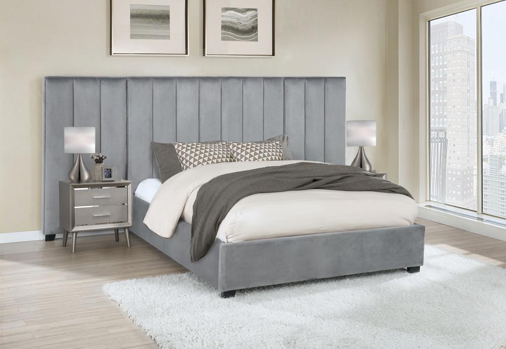 Arles Queen Vertical Channeled Tufted Bed Grey - National Warehouse Furniture (Buffalo, NY)