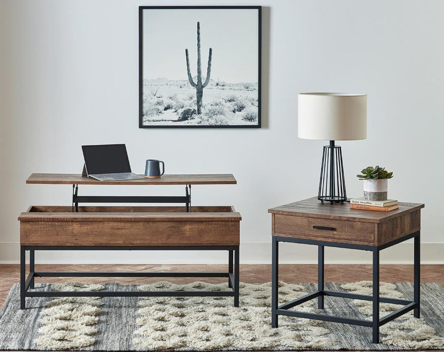 Byers Black Coffee Table with Hidden Storage Brown Oak and Sandy Black - National Warehouse Furniture (Buffalo, NY)