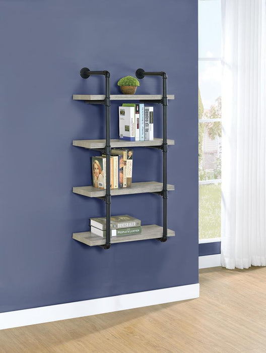 Elmcrest 24-inch Wall Shelf Black and Rustic Oak - National Warehouse Furniture (Buffalo, NY)