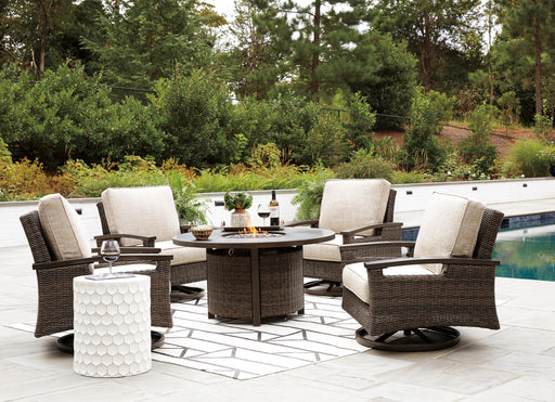 Paradise Trail Paradise Trail Fire Pit Table with 4 Nuvella Swivel Lounge Chairs - National Warehouse Furniture (Buffalo, NY)