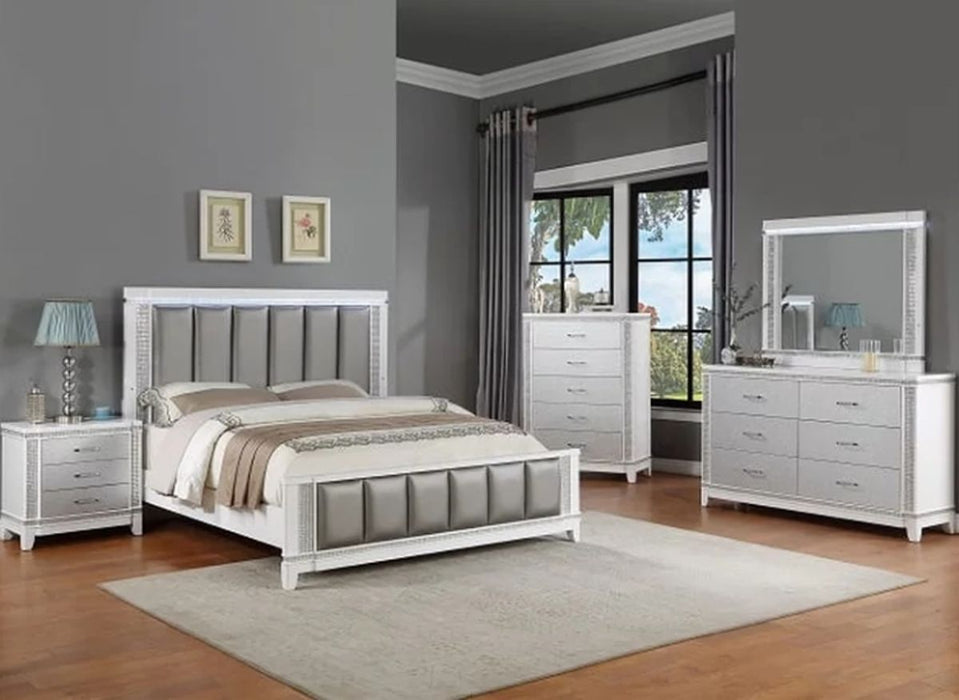 Crown Mark Furniture Ariane Nightstand in White and Silver B1690-2 - National Warehouse Furniture (Buffalo, NY)