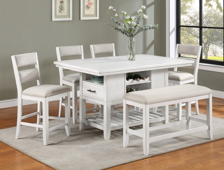 Crown Mark Furniture Wendy Counter Height Bench in White - National Warehouse Furniture (Buffalo, NY)